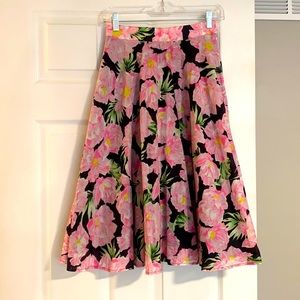 Pink Floral Midi Circle Skirt